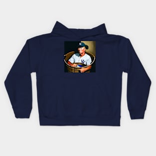 Mickey Mantle Sitting In A Wooden Bucket Kids Hoodie